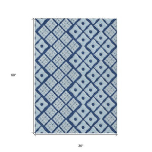 Homeroots 3' Artichoke Green And Aqua Geometric Washable Area Rug For Stylish Indoor Or Outdoor Spaces 3' X 5' Polyester 590751