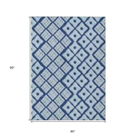 Homeroots 3' Artichoke Green And Aqua Geometric Washable Area Rug For Stylish Indoor Or Outdoor Spaces 5' X 8' Polyester 590752