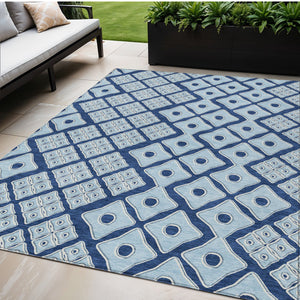 Homeroots 3' Artichoke Green And Aqua Geometric Washable Area Rug For Stylish Indoor Or Outdoor Spaces 5' X 8' Polyester 590752