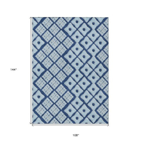 Homeroots 3' Artichoke Green And Aqua Geometric Washable Area Rug For Stylish Indoor Or Outdoor Spaces 9' X 12' Polyester 590755