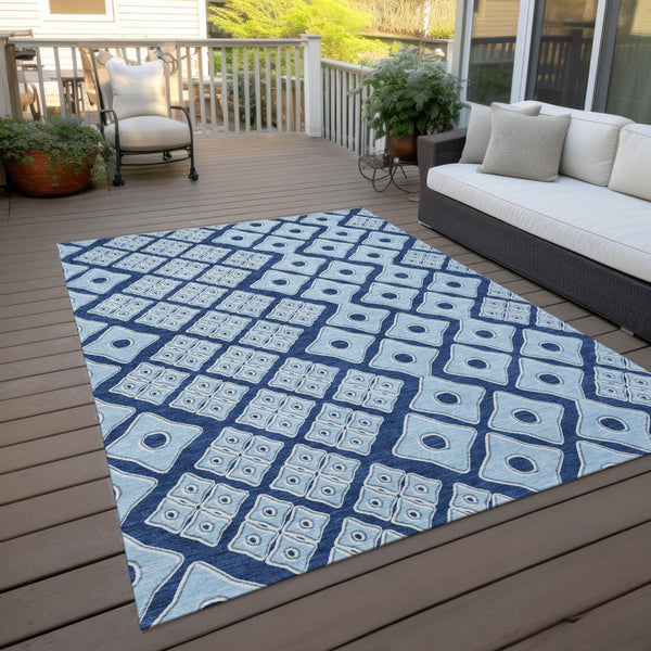 Homeroots 3' Artichoke Green And Aqua Geometric Washable Area Rug For Stylish Indoor Or Outdoor Spaces 9' X 12' Polyester 590755