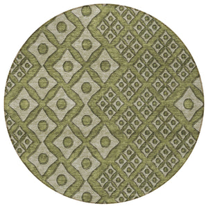 Homeroots 3' Artichoke Green And Aqua Geometric Washable Area Rug For Stylish Indoor Or Outdoor Spaces 8' Round Polyester 590759