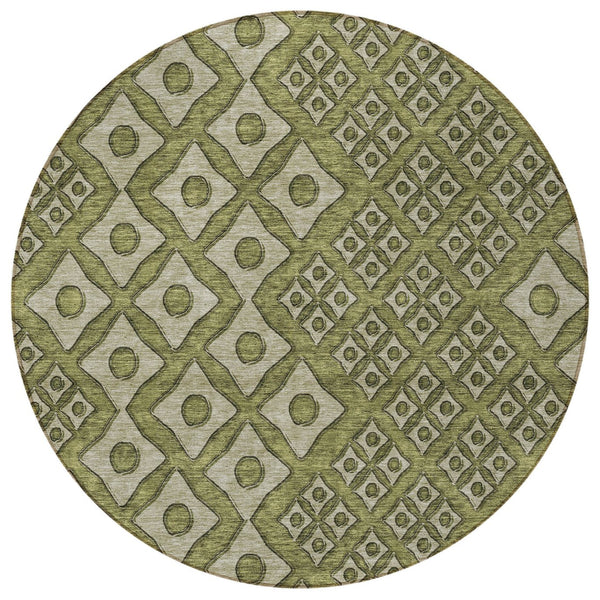 Homeroots 3' Artichoke Green And Aqua Geometric Washable Area Rug For Stylish Indoor Or Outdoor Spaces 8' Round Polyester 590759