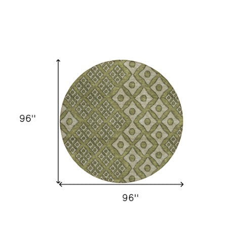 Homeroots 3' Artichoke Green And Aqua Geometric Washable Area Rug For Stylish Indoor Or Outdoor Spaces 8' Round Polyester 590759