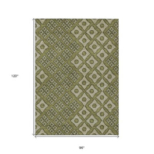 Homeroots 3' Artichoke Green And Aqua Geometric Washable Area Rug For Stylish Indoor Or Outdoor Spaces 8' X 10' Polyester 590760