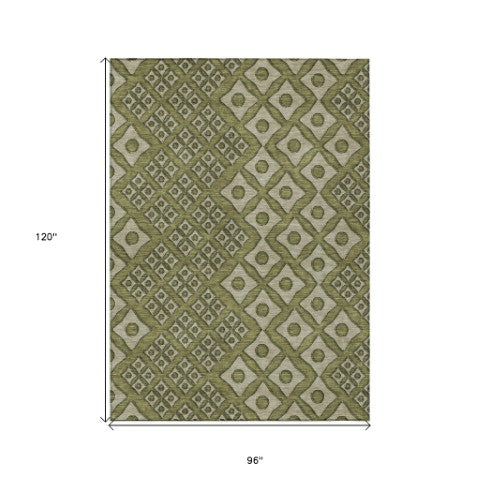 Homeroots 3' Artichoke Green And Aqua Geometric Washable Area Rug For Stylish Indoor Or Outdoor Spaces 8' X 10' Polyester 590760