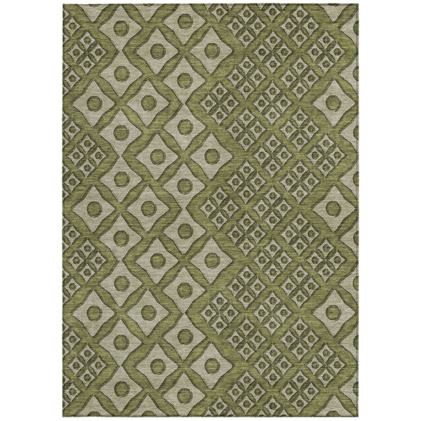 Homeroots 3' Artichoke Green And Aqua Geometric Washable Area Rug For Stylish Indoor Or Outdoor Spaces 8' X 10' Polyester 590760