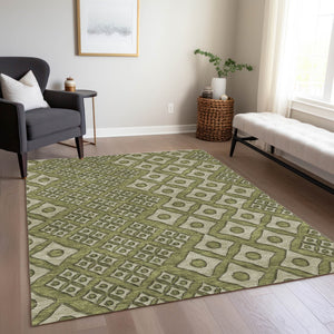 Homeroots 3' Artichoke Green And Aqua Geometric Washable Area Rug For Stylish Indoor Or Outdoor Spaces 8' X 10' Polyester 590760