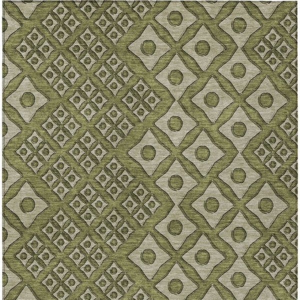 Homeroots 3' Artichoke Green And Aqua Geometric Washable Area Rug For Stylish Indoor Or Outdoor Spaces 9' X 12' Polyester 590761
