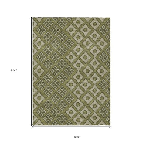 Homeroots 3' Artichoke Green And Aqua Geometric Washable Area Rug For Stylish Indoor Or Outdoor Spaces 9' X 12' Polyester 590761