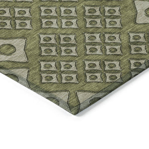 Homeroots 3' Artichoke Green And Aqua Geometric Washable Area Rug For Stylish Indoor Or Outdoor Spaces 9' X 12' Polyester 590761