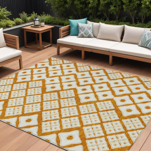 Homeroots 3' Artichoke Green And Aqua Geometric Washable Area Rug For Stylish Indoor Or Outdoor Spaces 9' X 12' Polyester 590767