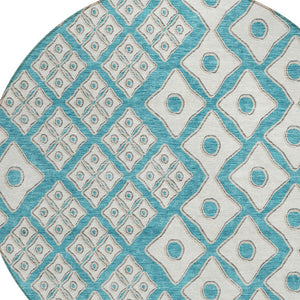Homeroots 3' Artichoke Green And Aqua Geometric Washable Area Rug For Stylish Indoor Or Outdoor Spaces 8' Round Polyester 590771