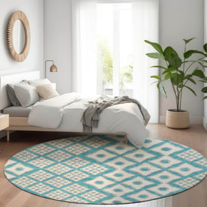 Homeroots 3' Artichoke Green And Aqua Geometric Washable Area Rug For Stylish Indoor Or Outdoor Spaces 8' Round Polyester 590771