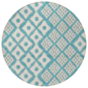 Homeroots 3' Artichoke Green And Aqua Geometric Washable Area Rug For Stylish Indoor Or Outdoor Spaces 8' Round Polyester 590771
