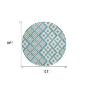Homeroots 3' Artichoke Green And Aqua Geometric Washable Area Rug For Stylish Indoor Or Outdoor Spaces 8' Round Polyester 590771