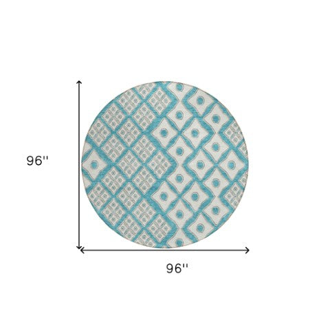 Homeroots 3' Artichoke Green And Aqua Geometric Washable Area Rug For Stylish Indoor Or Outdoor Spaces 8' Round Polyester 590771
