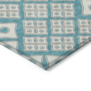 Homeroots 3' Artichoke Green And Aqua Geometric Washable Area Rug For Stylish Indoor Or Outdoor Spaces 8' X 10' Polyester 590772