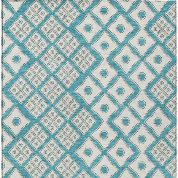Homeroots 3' Artichoke Green And Aqua Geometric Washable Area Rug For Stylish Indoor Or Outdoor Spaces 8' X 10' Polyester 590772