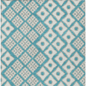 Homeroots 3' Artichoke Green And Aqua Geometric Washable Area Rug For Stylish Indoor Or Outdoor Spaces 9' X 12' Polyester 590773