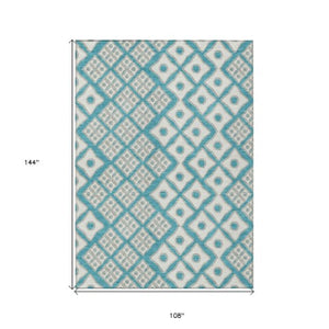 Homeroots 3' Artichoke Green And Aqua Geometric Washable Area Rug For Stylish Indoor Or Outdoor Spaces 9' X 12' Polyester 590773