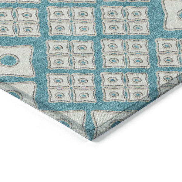 Homeroots 3' Artichoke Green And Aqua Geometric Washable Area Rug For Stylish Indoor Or Outdoor Spaces 9' X 12' Polyester 590773