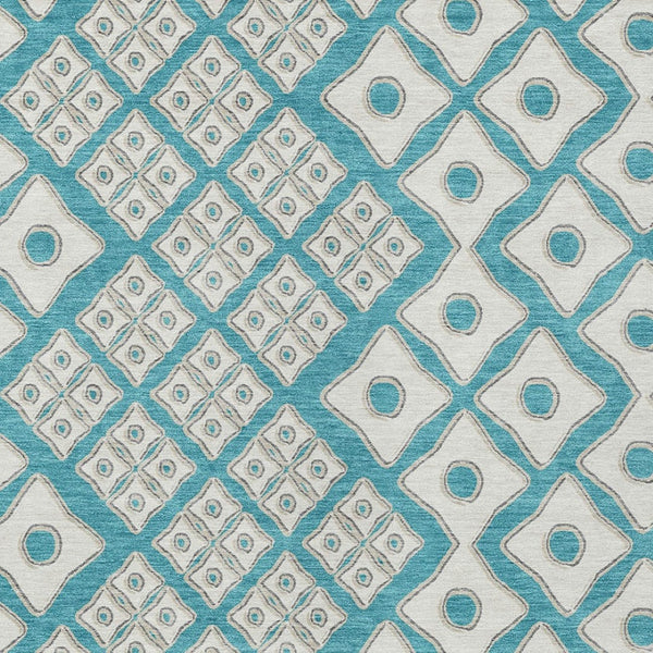 Homeroots 3' Artichoke Green And Aqua Geometric Washable Area Rug For Stylish Indoor Or Outdoor Spaces 9' X 12' Polyester 590773
