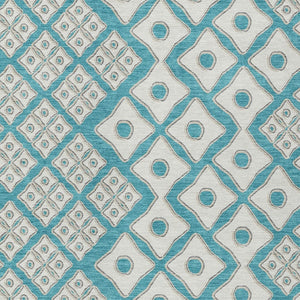 Homeroots 3' Artichoke Green And Aqua Geometric Washable Area Rug For Stylish Indoor Or Outdoor Spaces 10' X 14' Polyester 590774
