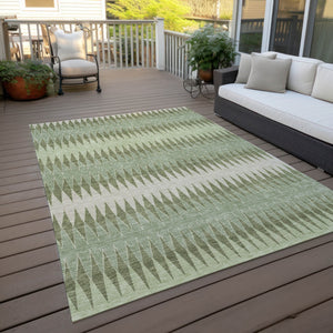 Homeroots 3' Stylish Artichoke Green Striped Area Rug – Washable & Durable For Indoor Outdoor Use 3' X 5' Polyester 590775