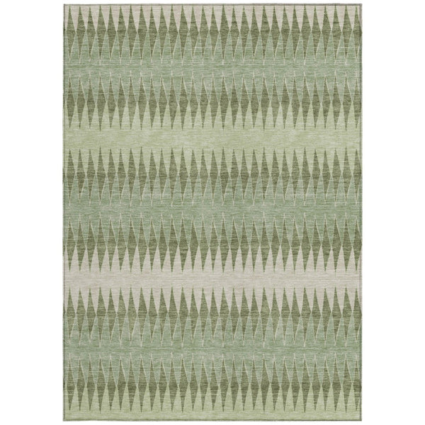 Homeroots 3' Stylish Artichoke Green Striped Area Rug – Washable & Durable For Indoor Outdoor Use 3' X 5' Polyester 590775