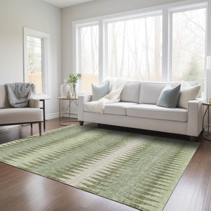 Homeroots 3' Stylish Artichoke Green Striped Area Rug – Washable & Durable For Indoor Outdoor Use 3' X 5' Polyester 590775