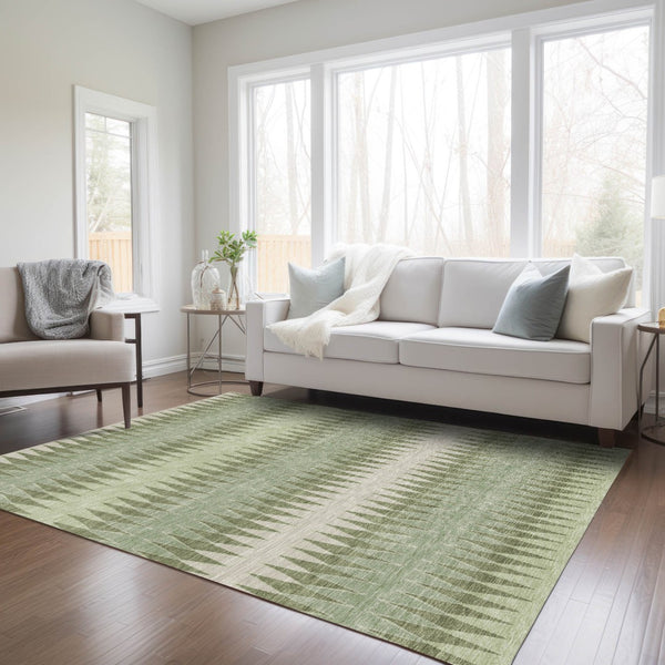 Homeroots 3' Stylish Artichoke Green Striped Area Rug – Washable & Durable For Indoor Outdoor Use 3' X 5' Polyester 590775