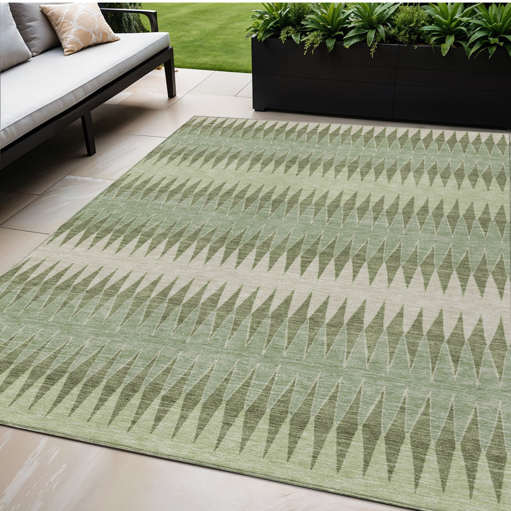 Homeroots 3' Stylish Artichoke Green Striped Area Rug – Washable & Durable For Indoor Outdoor Use 5' X 8' Polyester 590776