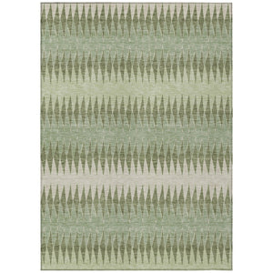 HomeRoots 5' Artichoke Green Striped Area Rug - Stylish, Washable, Durable Design for Indoor and Outdoor Spaces 5' X 8' 590776