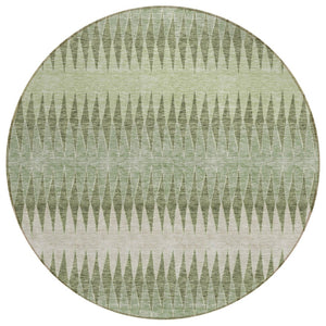 HomeRoots 5' Artichoke Green Striped Area Rug - Stylish, Washable, Durable Design for Indoor and Outdoor Spaces 8' Round 590777