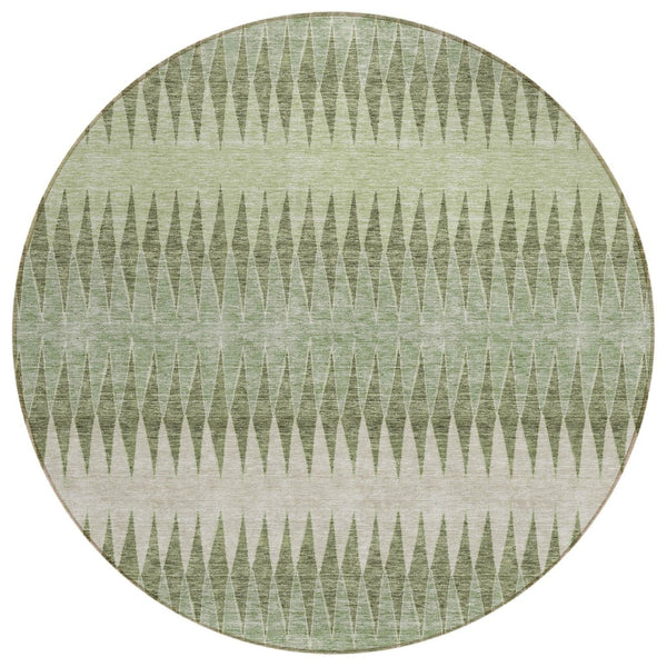 HomeRoots 5' Artichoke Green Striped Area Rug - Stylish, Washable, Durable Design for Indoor and Outdoor Spaces 8' Round 590777