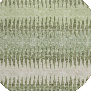 Homeroots 3' Stylish Artichoke Green Striped Area Rug – Washable & Durable For Indoor Outdoor Use 8' Round Polyester 590777