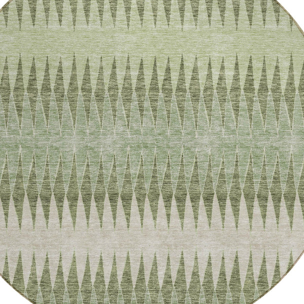 Homeroots 3' Stylish Artichoke Green Striped Area Rug – Washable & Durable For Indoor Outdoor Use 8' Round Polyester 590777