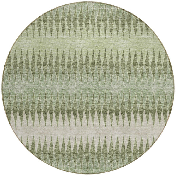 Homeroots 3' Stylish Artichoke Green Striped Area Rug – Washable & Durable For Indoor Outdoor Use 8' Round Polyester 590777