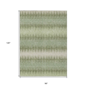 Homeroots 3' Stylish Artichoke Green Striped Area Rug – Washable & Durable For Indoor Outdoor Use 8' X 10' Polyester 590778