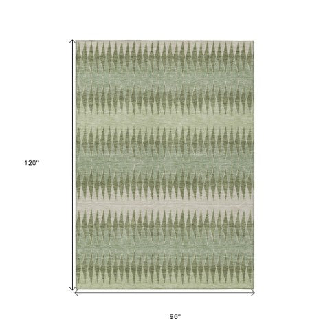 Homeroots 3' Stylish Artichoke Green Striped Area Rug – Washable & Durable For Indoor Outdoor Use 8' X 10' Polyester 590778