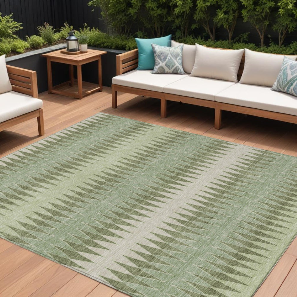 HomeRoots 5' Artichoke Green Striped Area Rug - Stylish, Washable, Durable Design for Indoor and Outdoor Spaces 8' X 10' 590778