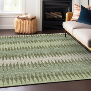 Homeroots 3' Stylish Artichoke Green Striped Area Rug – Washable & Durable For Indoor Outdoor Use 8' X 10' Polyester 590778