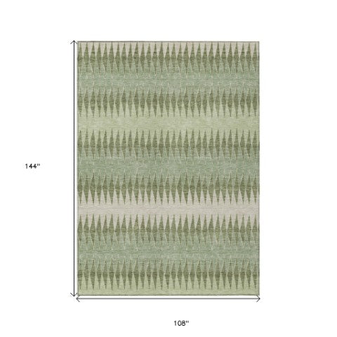 Homeroots 3' Stylish Artichoke Green Striped Area Rug – Washable & Durable For Indoor Outdoor Use 9' X 12' Polyester 590779