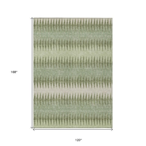 Homeroots 3' Stylish Artichoke Green Striped Area Rug – Washable & Durable For Indoor Outdoor Use 10' X 14' Polyester 590780