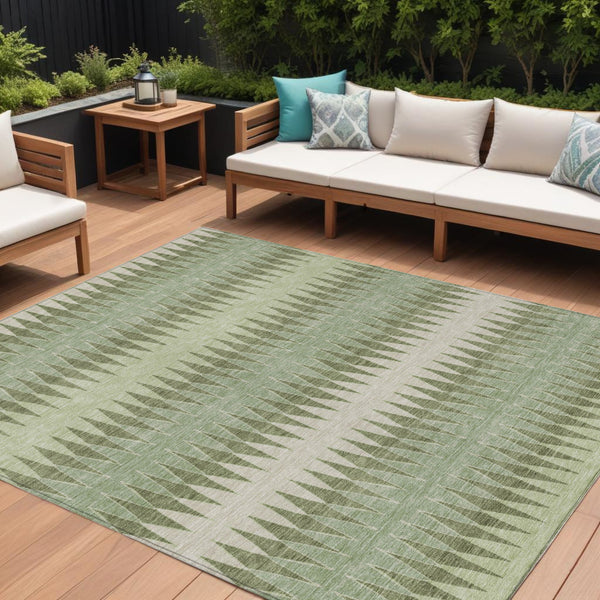 Homeroots 3' Stylish Artichoke Green Striped Area Rug – Washable & Durable For Indoor Outdoor Use 10' X 14' Polyester 590780