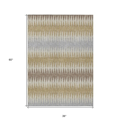 Homeroots 3' Stylish Artichoke Green Striped Area Rug – Washable & Durable For Indoor Outdoor Use 3' X 5' Polyester 590781