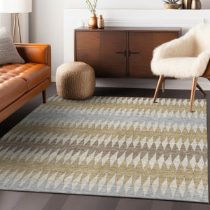 Homeroots 3' Stylish Artichoke Green Striped Area Rug – Washable & Durable For Indoor Outdoor Use 5' X 8' Polyester 590782