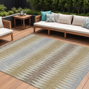 Homeroots 3' Stylish Artichoke Green Striped Area Rug – Washable & Durable For Indoor Outdoor Use 8' X 10' Polyester 590784