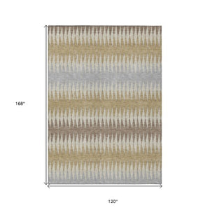 Homeroots 3' Stylish Artichoke Green Striped Area Rug – Washable & Durable For Indoor Outdoor Use 10' X 14' Polyester 590786